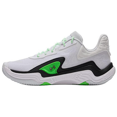 Under Armour Anti Slip Wear Resistant Mid Top Basketball Shoes Unisex White Black Green