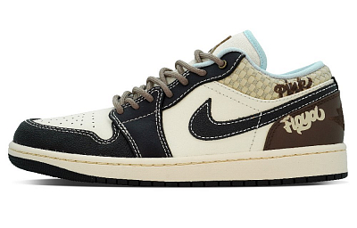 Jordan Air Jordan 1 Anti-Slip Wear-Resistant Low-Top Vintage Basketball Shoes Men's Beige Black Brown