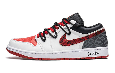 Jordan Air Jordan 1 Cushioned Slip-Resistant Low-Top Vintage Basketball Shoes Men's White Red Black