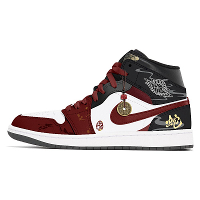 Jordan Air Jordan 1 Joy Lemon Abrasion-Resistant Mid-Top Vintage Basketball Shoes Unisex White Red