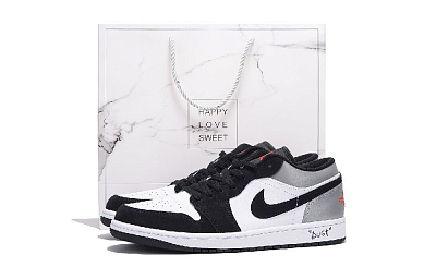 Jordan Air Jordan 1 Anti-Slip And Wear-Resistant Coverage Low-Top Vintage Basketball Shoes Unisex Black Silver