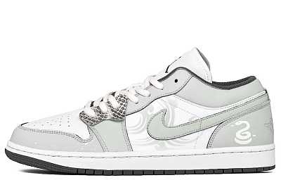 Jordan Air Jordan 1 Moon White Cyan Cushioning Slip Resistant Low Top Vintage Basketball Shoes Unisex Gray Green
