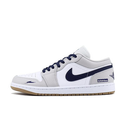Jordan Air Jordan 1 Cushioning Slip Resistant Low Top Vintage Basketball Shoes Unisex White Gray