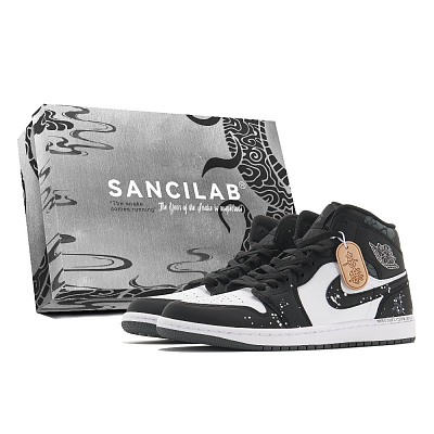 Jordan Air Jordan 1 Abrasion Resistant Mid Top Vintage Basketball Shoes Unisex Black White