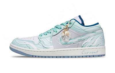 Jordan Air Jordan 1 Low Top Vintage Basketball Shoes Unisex White Cyan