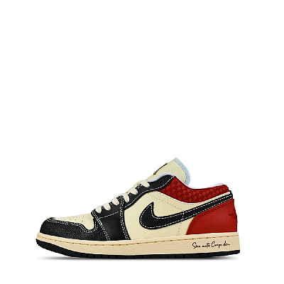 Jordan Air Jordan 1 Slip-Resistant Low-Top Vintage Basketball Shoes Men's Beige Black Red