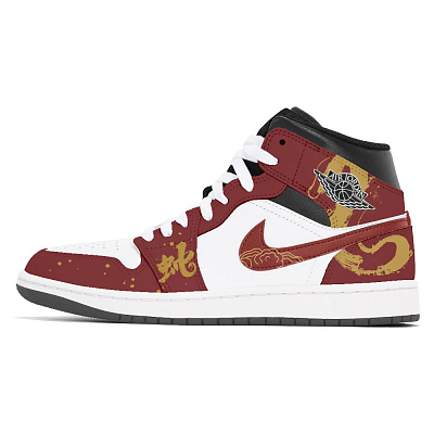 Jordan Air Jordan 1 Abrasion-Resistant Mid-Top Vintage Basketball Shoes Unisex White Red