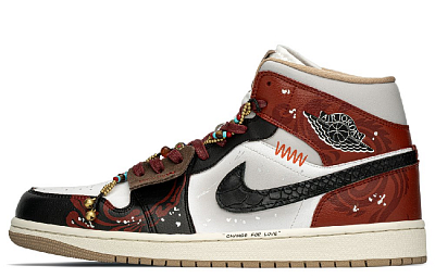 Jordan Air Jordan 1 Mid Top Vintage Basketball Shoes Women's Black Red
