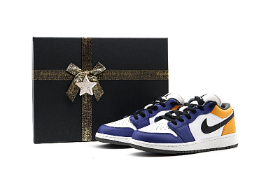 Jordan Air Jordan 1 Low Top Skateboard Shoes Unisex Blue Yellow White