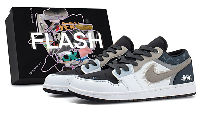 Jordan Air Jordan 1 Anti Slip Wear Resistant Low Top Skateboard Shoes Unisex Beige Blue