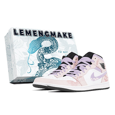 Jordan Air Jordan 1 Joy Lemon Abrasion-Resistant Mid-Top Vintage Basketball Shoes Unisex Pink Purple