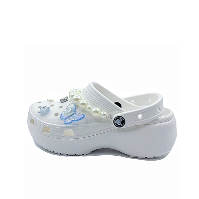 Crocs Baya Platform Clog Butterfly Loves Flower, Girlish Campus Style, Beach Clogs Unisex White