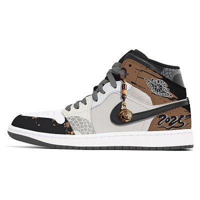 Jordan Air Jordan 1 Joy Lemon Abrasion-Resistant Mid-Top Vintage Basketball Shoes Unisex Gray Black Brown