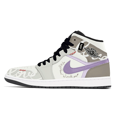 Jordan Air Jordan 1 Abrasion Resistant Mid Top Vintage Basketball Shoes Unisex Light Gray