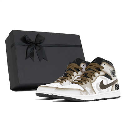 Jordan Air Jordan 1 Dust Abrasion Resistant Mid Top Vintage Basketball Shoes Men's Khaki