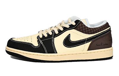 Jordan Air Jordan 1 Breathable And Wear-resistant Low-Top Vintage Basketball Shoes Men's Beige Black Brown