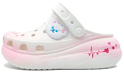 Crocs Crush Clog Sui Zuo, Heartbeat Puppy, Artistic Clogs Unisex White Pink Gradient