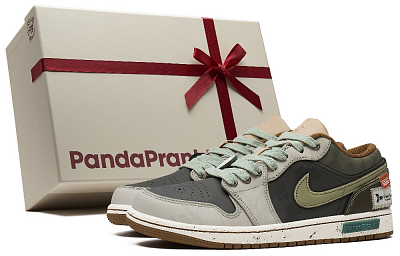 Jordan Air Jordan 1 Anti-Slip Wear-Resistant Low-Top Vintage Basketball Shoes Men's Green Brown Red