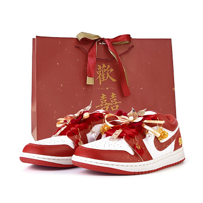 Jordan Air Jordan 1 Anti Slip Wear Resistant Low Top Vintage Basketball Shoes Men's White Red