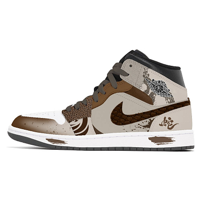 Jordan Air Jordan 1 Joy Lemon Abrasion-Resistant Mid-Top Vintage Basketball Shoes Unisex Khaki
