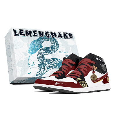 Jordan Air Jordan 1 Joy Lemon Abrasion-Resistant Slip-Resistant Mid-Top Vintage Basketball Shoes Unisex Black Red