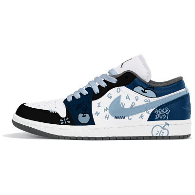 Jordan Air Jordan 1 Abrasion Resistant Low Top Vintage Basketball Shoes Unisex Black White Blue