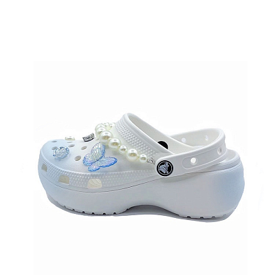 Crocs Baya Platform Clog Butterfly Loves Flower Dream, Girlish Campus Style, Beach Clogs Unisex White Blue