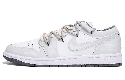 Jordan Air Jordan 1 Anti-Slip Wear-Resistant Low-Top Vintage Basketball Shoes Unisex Gray White
