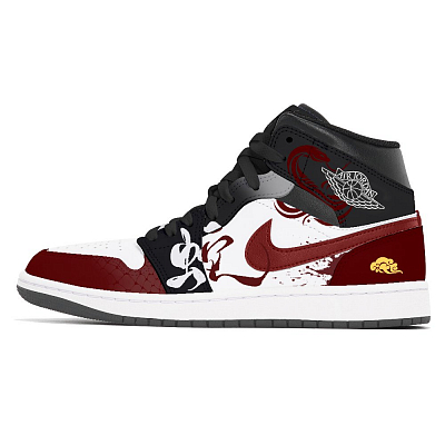 Jordan Air Jordan 1 Joy Lemon Abrasion-Resistant Slip-Resistant Mid-Top Vintage Basketball Shoes Unisex Black Red