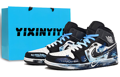 Jordan Air Jordan 1 Abrasion Resistant Mid Top Vintage Basketball Shoes Men's Ice Blue