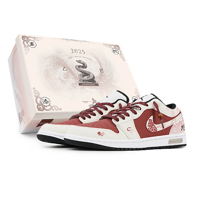 Jordan Air Jordan 1 Cushioned Slip-Resistant Low-Top Vintage Basketball Shoes Men's Beige Red