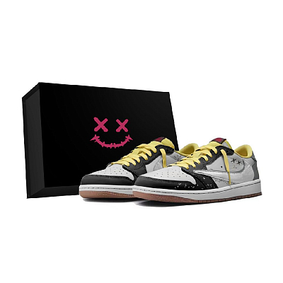 Travis Scott X Jordan Air Jordan 1 Vintage Basketball Shoes Unisex Low Top Black/Gray/Yellow