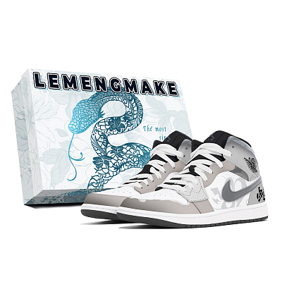 Jordan Air Jordan 1 Abrasion-Resistant Mid-Top Vintage Basketball Shoes Unisex White Gray