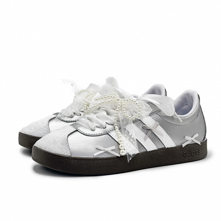 Adidas Neo VL COURT 2.0 Ballet Girlish Abrasion Resistant Low top Skateboard Shoes Unisex Silver купить в интернет-магазине Yoocart с быстрой доставкой по России.