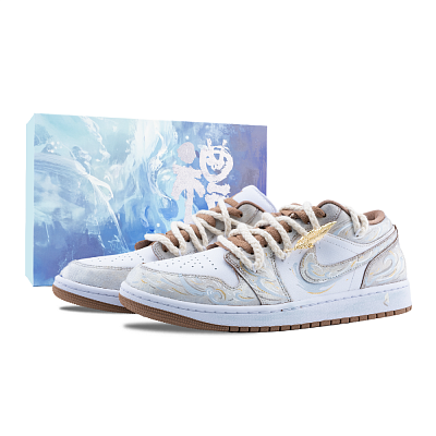 Jordan Air Jordan 1 Dunhuang Singing Sand Anti Slip Wear Resistant Low Top Vintage Basketball Shoes Unisex Tea Brown