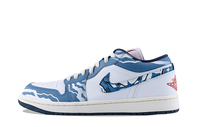 Jordan Air Jordan 1 The Eye Of The Gaze Anti Slip Wear Resistant Low Top Vintage Basketball Shoes Men's White Blue