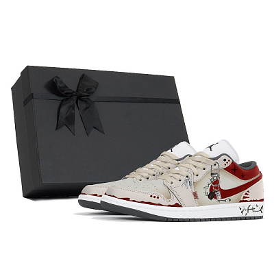 Jordan Air Jordan 1 Abrasion Resistant Low Top Vintage Basketball Shoes Unisex Beige Red
