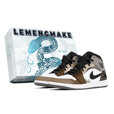 Jordan Air Jordan 1 Joy Lemon Abrasion-Resistant Mid-Top Vintage Basketball Shoes Unisex Brown