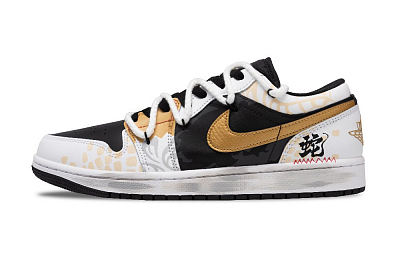 Jordan Air Jordan 1 Anti-Slip Wear-Resistant Low-Top Skateboard Shoes Unisex Gold