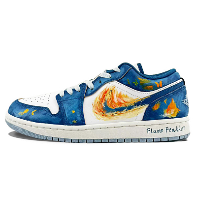 Jordan Air Jordan 1 Anti-Slip Wear-Resistant Low-Top Vintage Basketball Shoes Men's Blue Orange