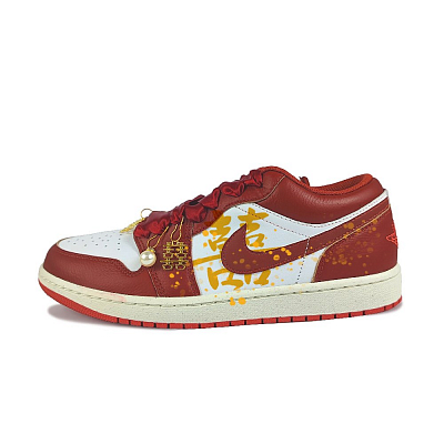 Jordan Air Jordan 1 Wear-Resistant Low-Top Vintage Basketball Shoes Men's Red White