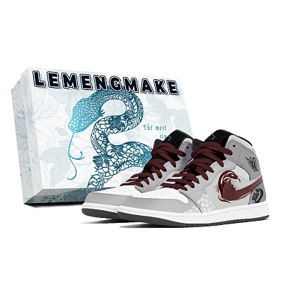 Jordan Jordan 1 Abrasion-Resistant Mid-Top Vintage Basketball Shoes Unisex White Gray