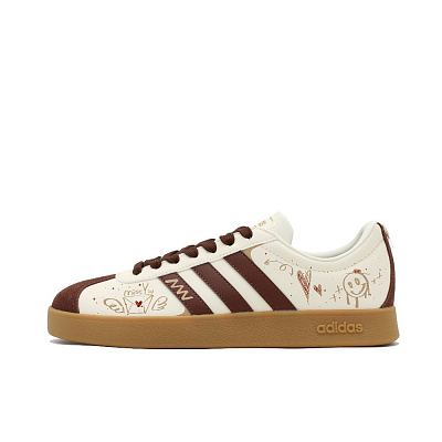 Adidas VL COURT 2.0 Off-White Chocolate Impact-Resistant Low-Top German Army Trainers Unisex Beige White Brown
