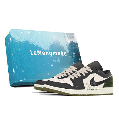 Jordan Air Jordan 1 Abrasion-Resistant Low-Top Vintage Basketball Shoes Unisex Black White Green