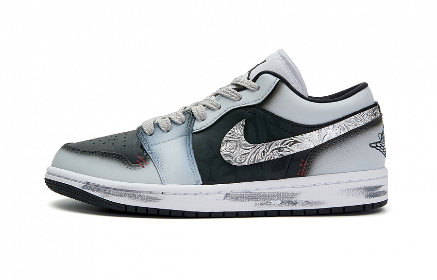 Jordan Air Jordan 1 Anti Slip Wear Resistant Low Top Vintage Basketball Shoes Unisex Silver Black купить в интернет-магазине Yoocart с быстрой доставкой по России.
