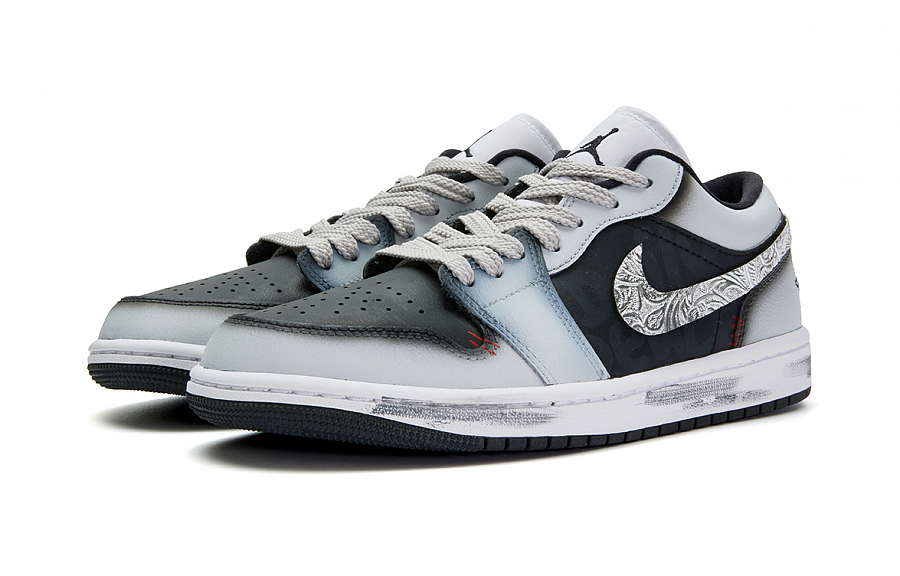 Jordan Air Jordan 1 Anti Slip Wear Resistant Low Top Vintage Basketball Shoes Unisex Silver Black купить в интернет-магазине Yoocart с быстрой доставкой по России.