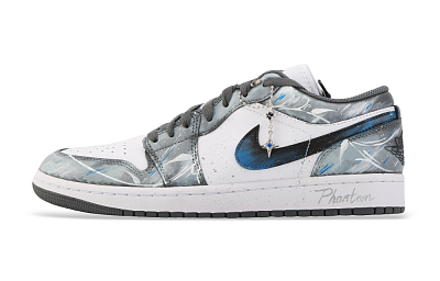 Jordan Air Jordan 1 Hypnotic Sea Blue Anti Slip Wear Resistant Low Top Vintage Basketball Shoes Unisex Gray