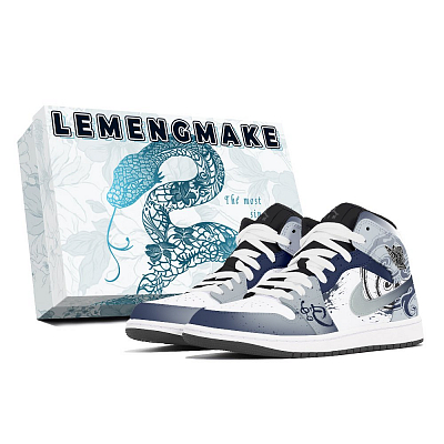 Jordan Air Jordan 1 Joy Lemon Abrasion-Resistant Mid-Top Vintage Basketball Shoes Unisex Blue Gray