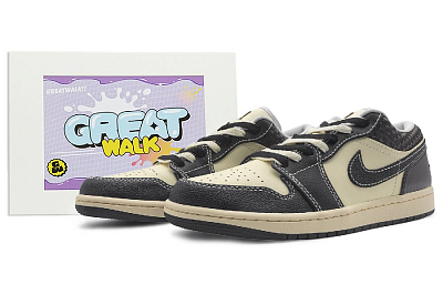 Jordan Air Jordan 1 Slip-Resistant Low-Top Vintage Basketball Shoes Men's Black Brown