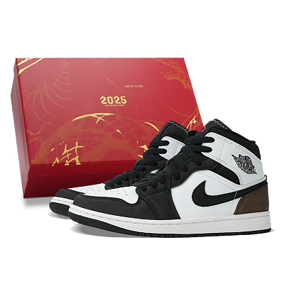 Jordan Air Jordan 1 Abrasion-Resistant Mid-Top Vintage Basketball Shoes Men's Black White Brown